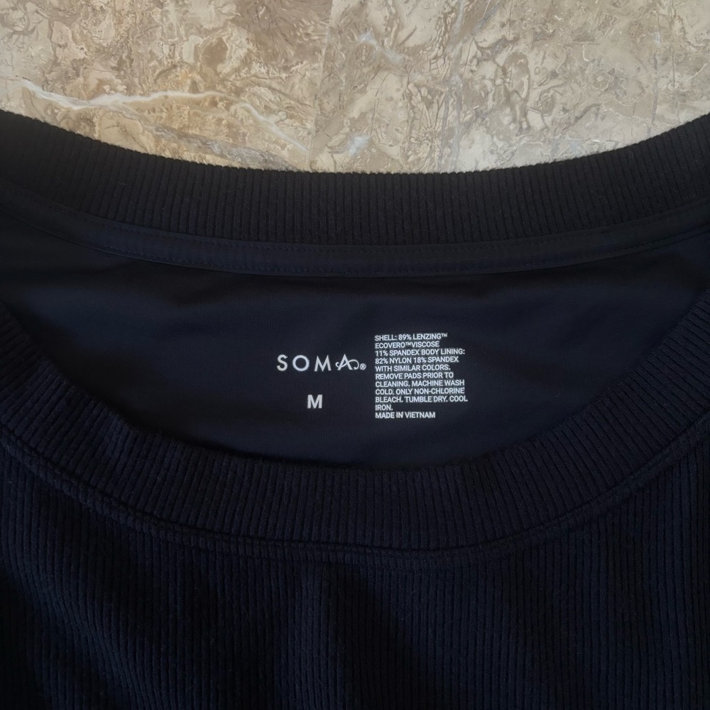 Soma Body Rib Crew Neck 3/4 Sleeve Tee w/ Interior Bra Black Size M - Picture 2 of 9